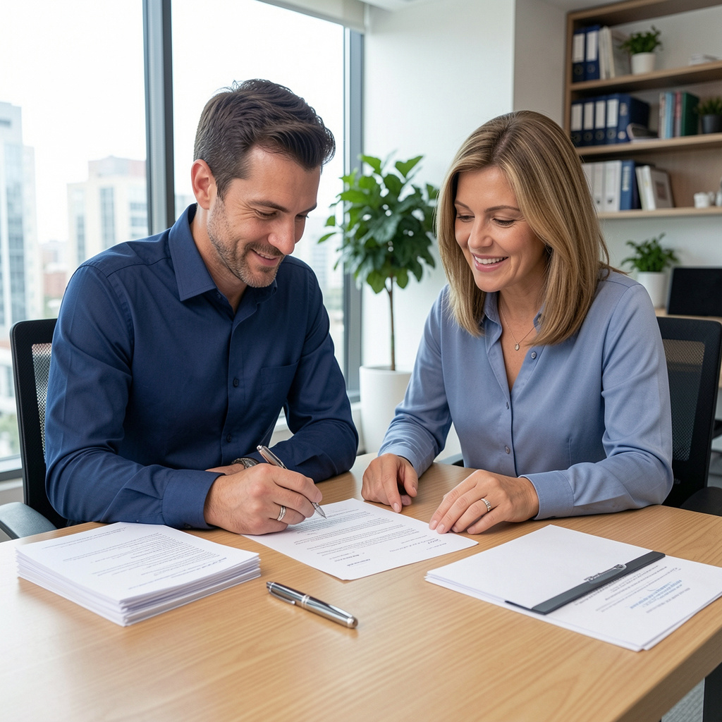 Pareja leyendo un contrato