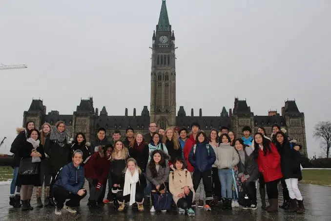 Estudiantes frente a una catedral